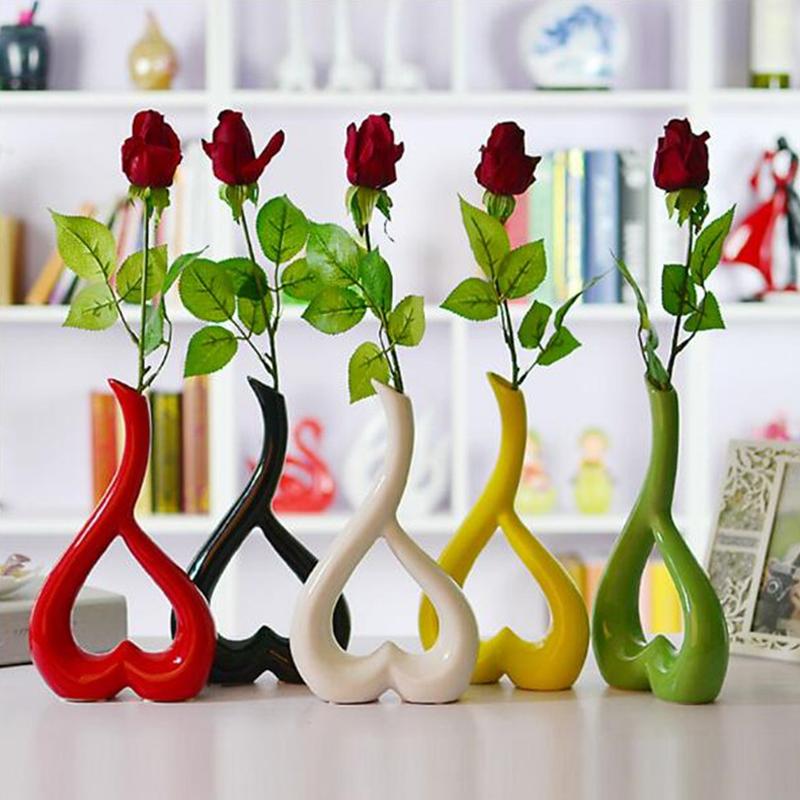 Flower Vase Floral Vase 3D Heart Shape Party Ornament Wedding Ceramic Colorful Creative Festival Home Decor Beautiful