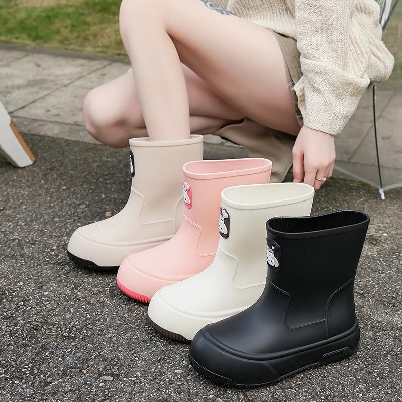 2025 new cute rain shoes women's medium rain boots cotton water shoes waterproof glue shoes kitchen car wash water boots
