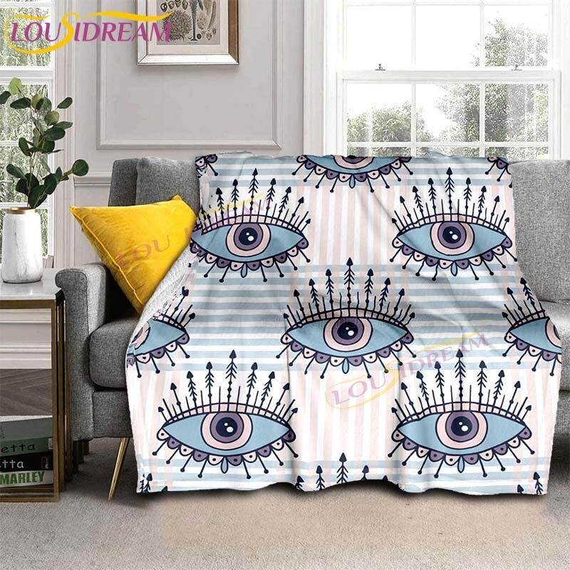 Evil Eye włoski prezent Malocchio Eye niebieski i biały koc rzut koc narzuta na kanapę Boho Chic Distressed Tribal Decor