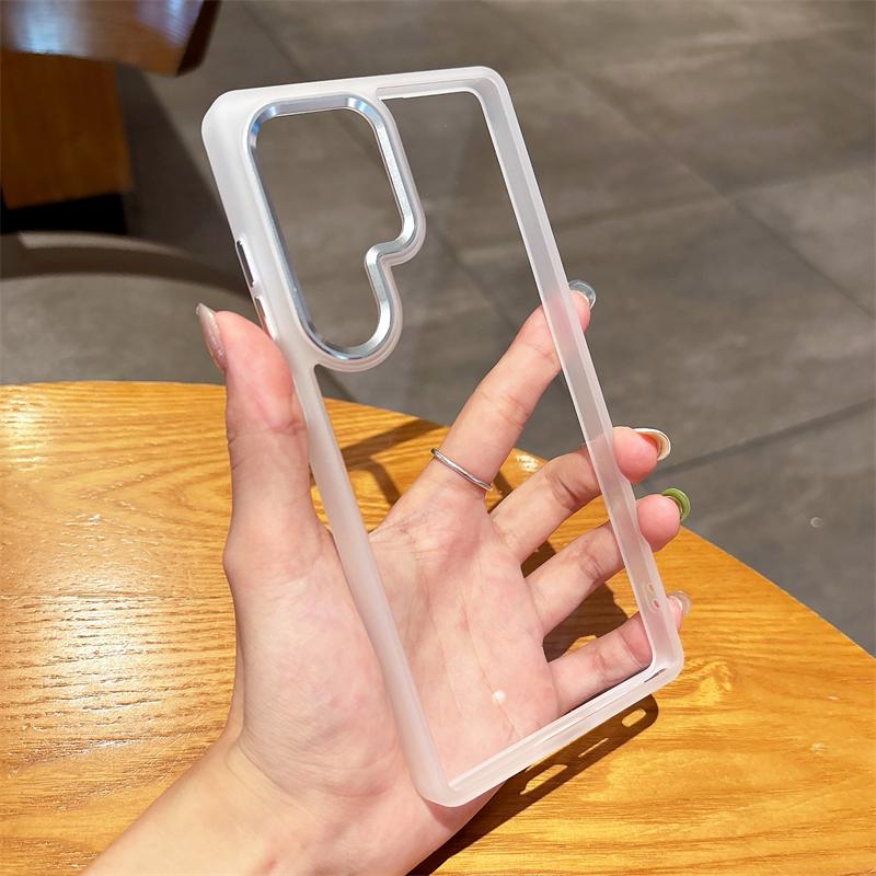 HD Transparent Acrylic Case For Samsung Galaxy S25 S24 Ultra Plus Metal Camera Ring Silicone Bumper Armor Shockproof Hard Cover