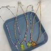 Korean Multicolored Bear Pendant Necklace Bohemia Love-heart Ornament Collar Chain Rice Beaded Choker Chain for Girls