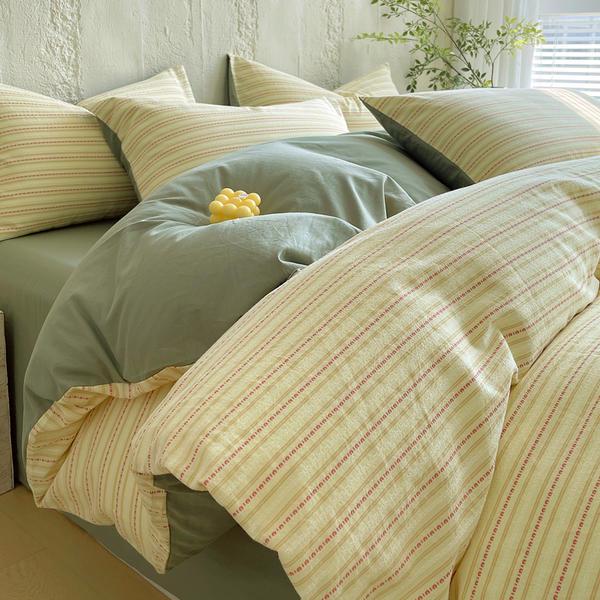 G5Z Cotton Yarn-Dyed Stripe Duvet Cover Set - 4 Pieces, All-Season Bedding for Dorms