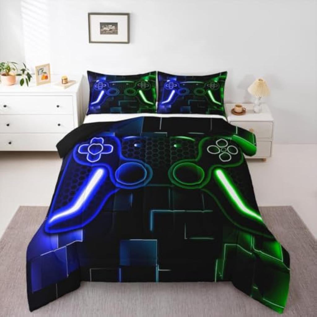 2/3pcs Bedding Set Game Console Comforter for Kids Girls Teen 3D Black Gamepad Gaming Bed Sets with 1duvet Cover +2 Pillowcases