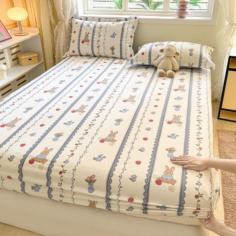 Cotton Grid Printed Fitted Sheet Dust Protector Cover Universal Mattress Cover Bed Sheets Queen With Elastic Bed Linens
