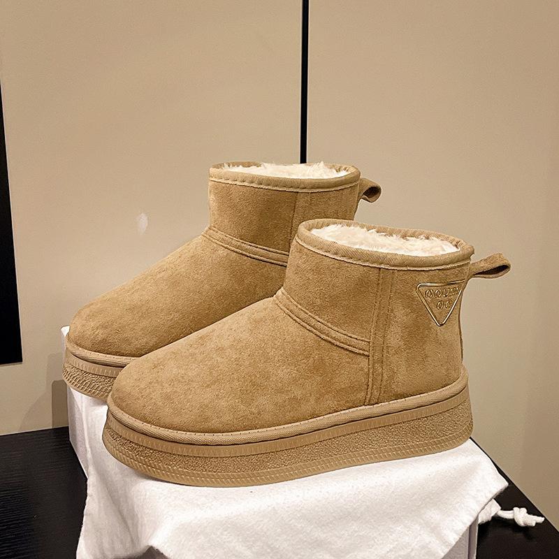 Women's fashion furry mouth thick sole lightweight winter warm snow boots plush lining non-slip wear-resistant casual outdoor sports cotton boots