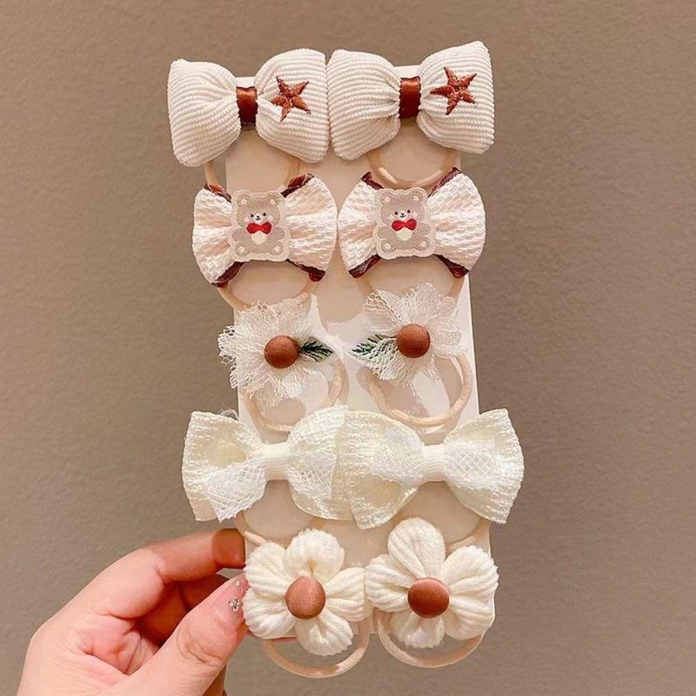10pcs High Elastic Rubber Bands Cute Bow Hair Ties High Quality Flower Headbands for Kids