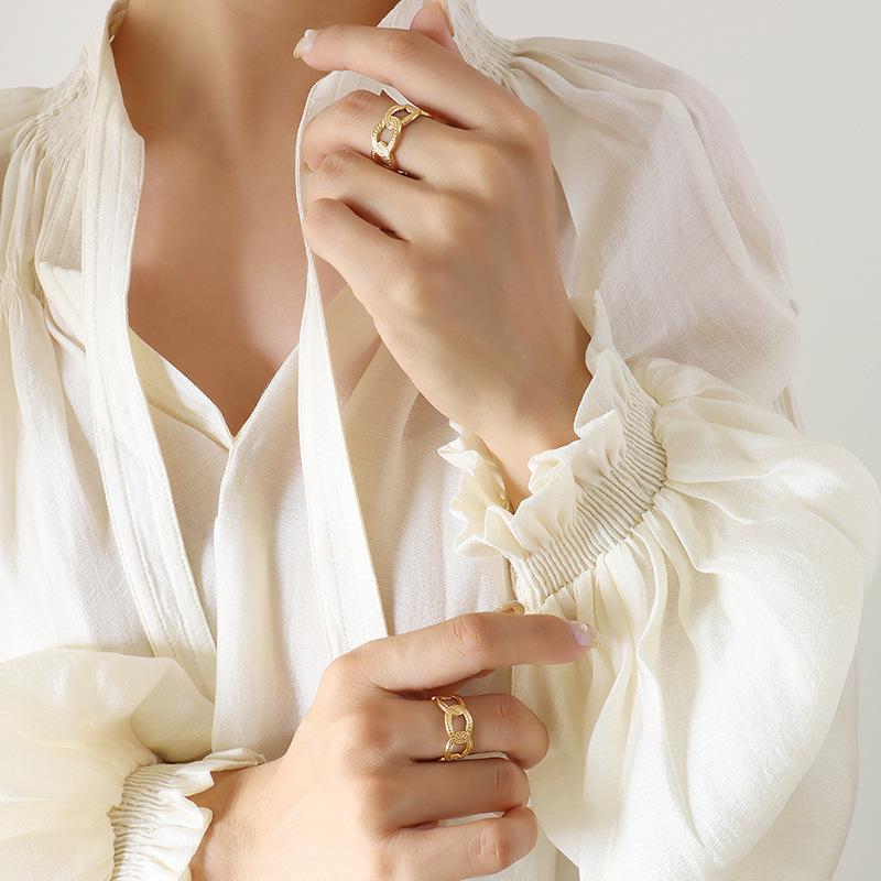 Elegant Geometric French-Inspired Gold-Plated Titanium Ring Size 7