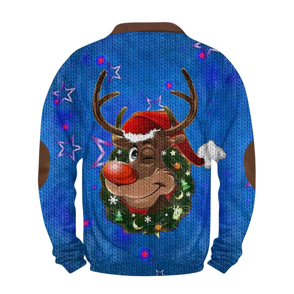 Mens Christmas Sweater Zip Up Sweatshirts Vintage Knit Graphic Sweatshirt Xmas Stand Collar Pullover