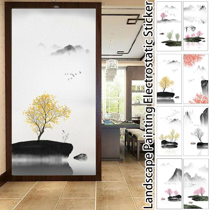 Chinesische künstlerische Landschaftsmalerei Fensterfolie Undurchsichtig Statisch haftend Ohne Klebstoff Dekor Glasaufkleber Fenster-Sichtschutzfolie