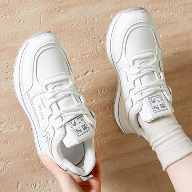 

Fashion Concise Letter Print Platform Sneakers Women Autumn Winter Lace Up Low Top Casual Shoes Woman Mix Color Vulcanize Shoes Female 36 серый