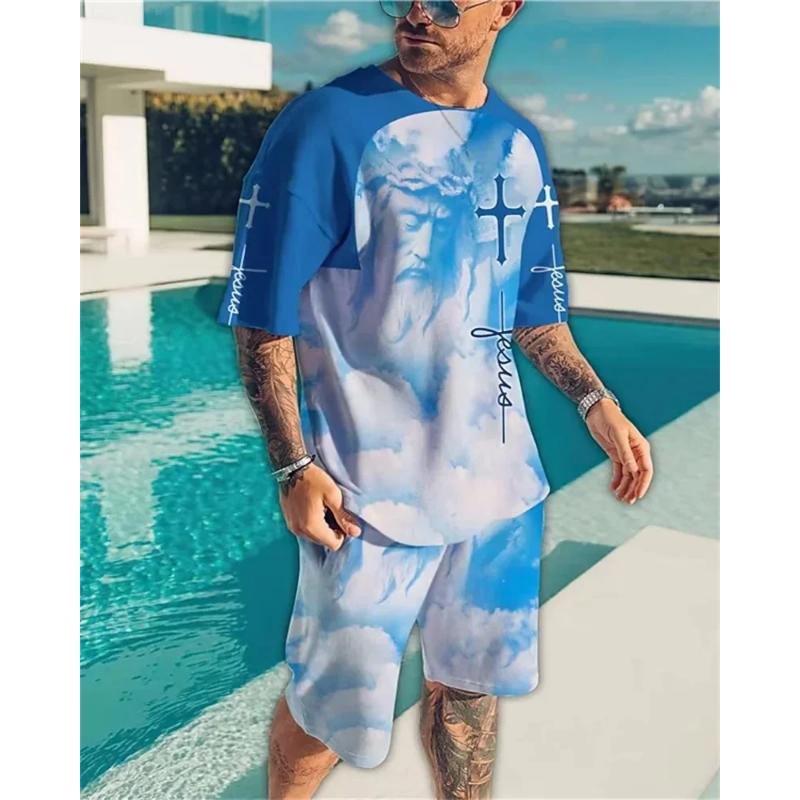 Men's Skull Print Short Sleeve T-Shirt Oversized Casual Sportswear Breathable Shorts 2024 Summer Fashion Shorts Short Sleeve Set