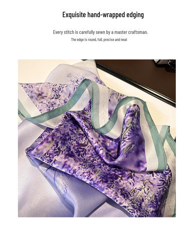 Lightweight Retro Pastoral Violet Floral Silk Scarf - Women's Spring/Summer Square Neck Scarf