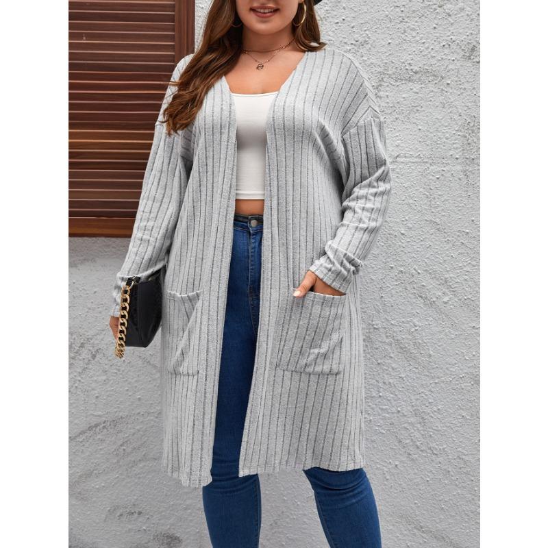 Spring and autumn thin large size ladies casual long sweater cardigan, loose and comfortable ladies unbuttoned knitted jacketHF23047