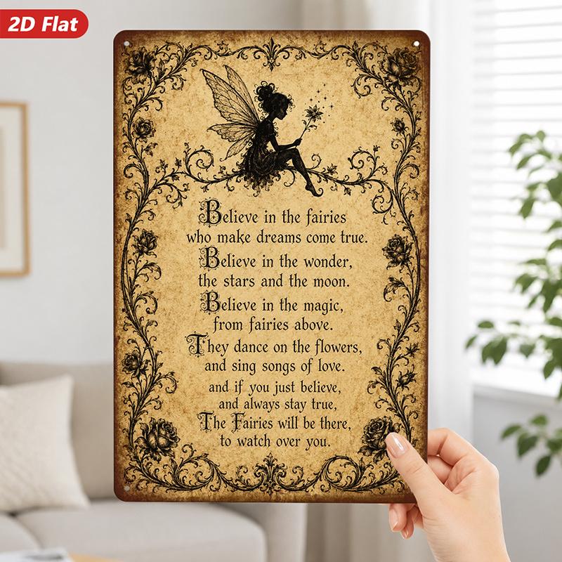 Metal Wall Art Sign "Believe in the Fairies" Poem Decor 8x12 Inch