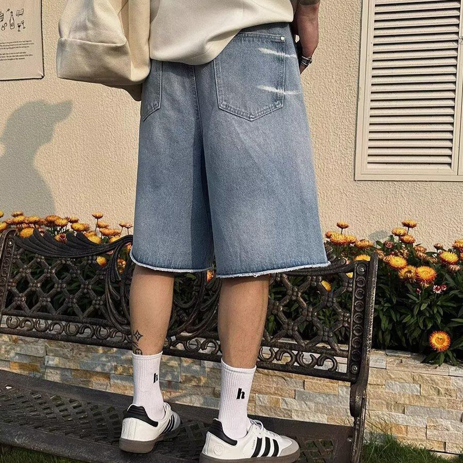 American Retro Washed Cat Whisker Pattern Burr Edge Straight Jeans Men's and Women's High Street Loose Casual Five-point Pants