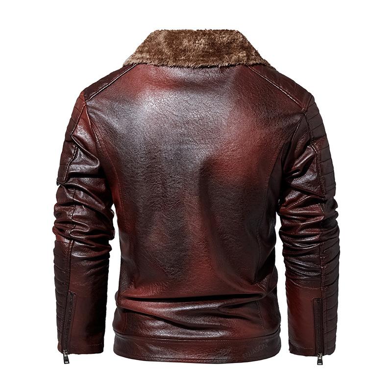 Winter Plush PU Leather Jacket for Men, European and American Tough Men, Fur Integrated Men, Leather Jacket