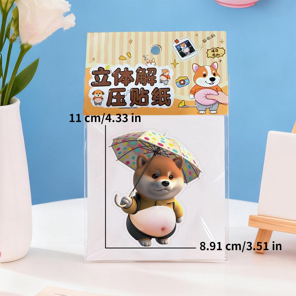 3D Stickers 3D Shiba Inu Dog Belly Sticker Cute puppy wearing orange outfit Self-Adhesive Decals Stickers Phone home Decor
