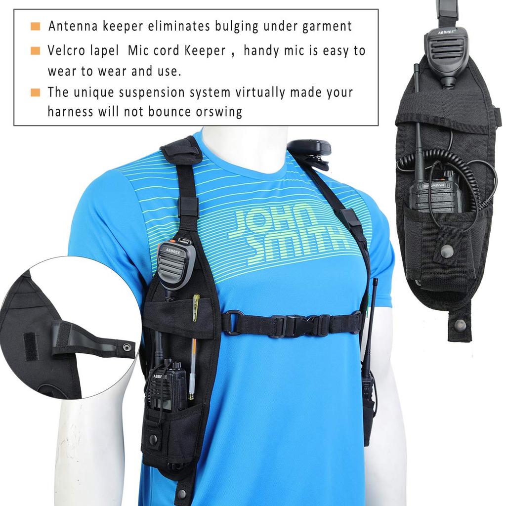 ABBREE Double Radio Shoulder Harness Holster Chest Holder Radio Case Vest Rig for Baofeng Motorola Midland Cobra 2-Way Radio Walkie Talkie