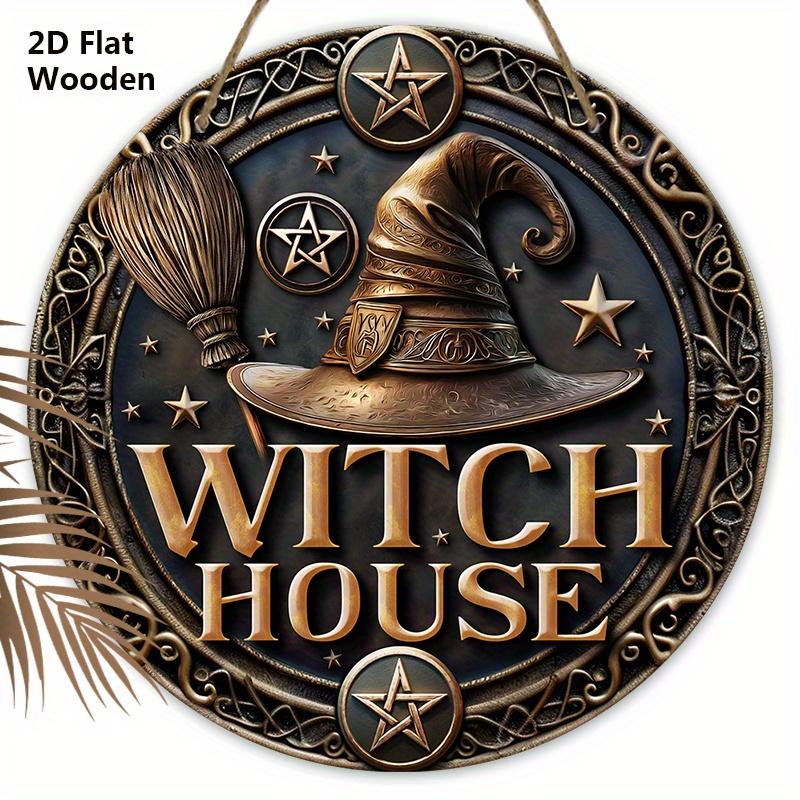

Ретро деревянная табличка на Хэллоуин с дизайном дома ведьмы - Уникальные настенные фронтоны - Идеально для входной двери, двора, крыльца, декора комнаты коричневый