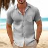 Men's summer retro linen loose Henry shirt casual beach shirt