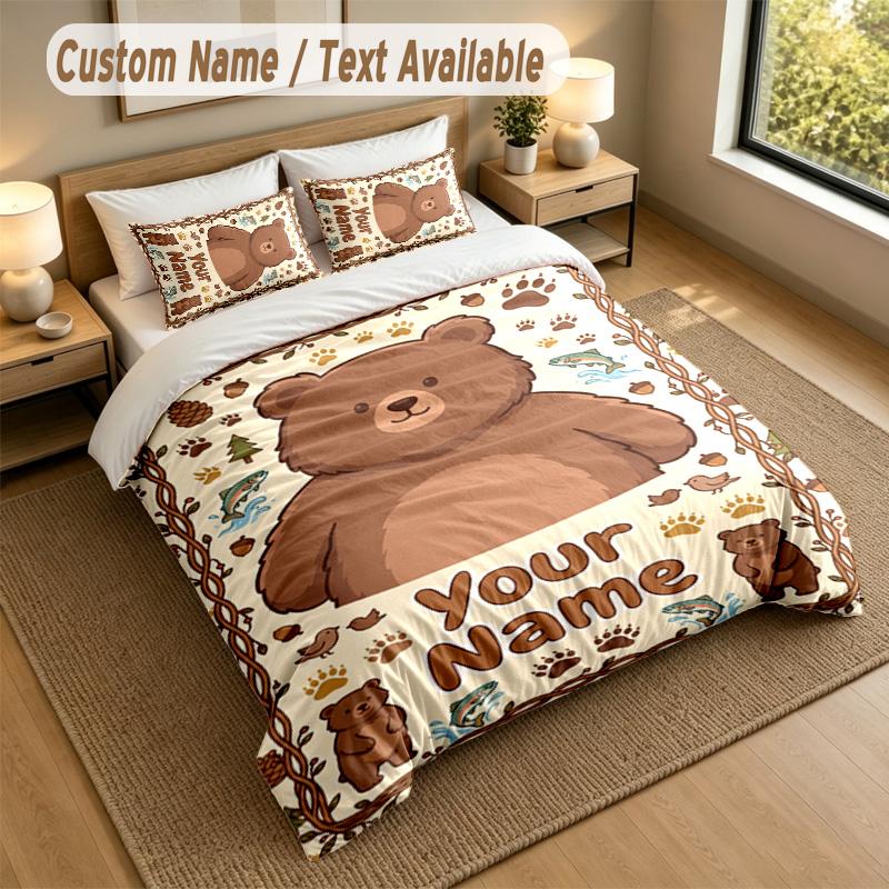 Bear Panda Theme Personalized 3Pcs Bedding Set Custom Text & Name 1 Sheet 2 Pillowcases Household Bedding 1pc