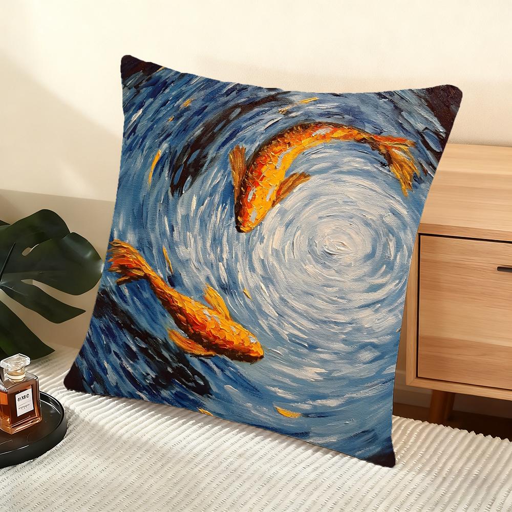 Poszewka na poduszkę Jedwabista Krótka Pluszowa Domowa Poszewka na Poduszkę Sofy - Niewidoczny Zamek Dekoracja Domu Dzieła Van Gogha
