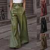 Women Fashion Faux Leather High Waist Wide Leg Loose Pants Sashes Zipper 2025 Spring Party Casual Street PU Trousers