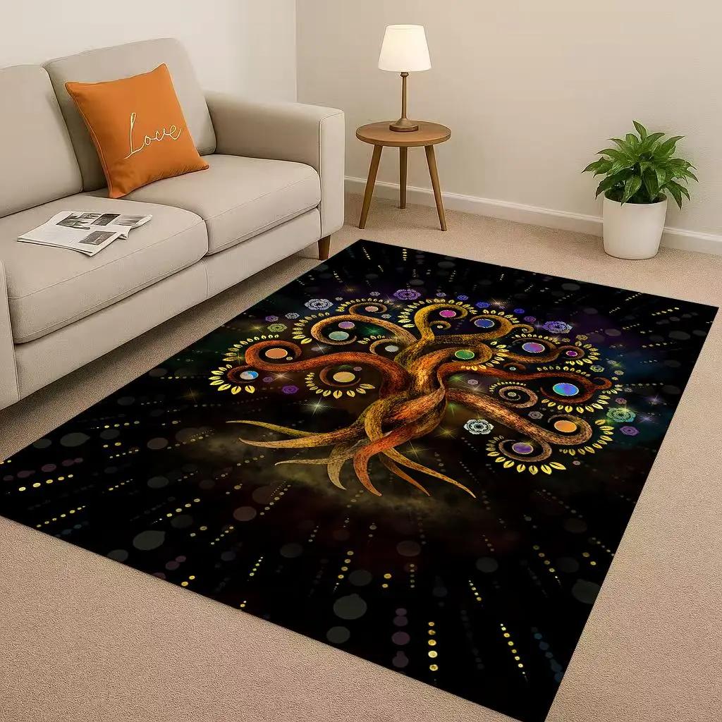 HD Colorful Tree of Life Yggdrasil Celtic Rune Living Room Non-Slip Area Rug Carpet for Bedroom Playroom Sofa,Home Decor Doormat