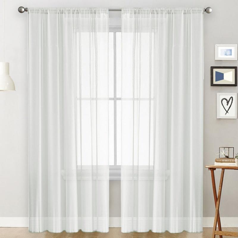 Einfarbige Stangentaschen-Gardinen, lichtdurchlässig, Sichtschutz-Vorhänge, UV-Schutz, Fensterdekoration, Wohnzimmer, Schlafzimmer