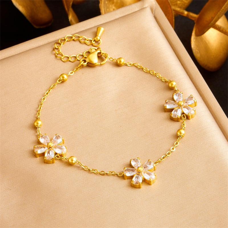 Crystal Daisy Flower Jewelry Clear Necklace Earrings Bracelet Women Stainless Steel Chain Choker Gifts