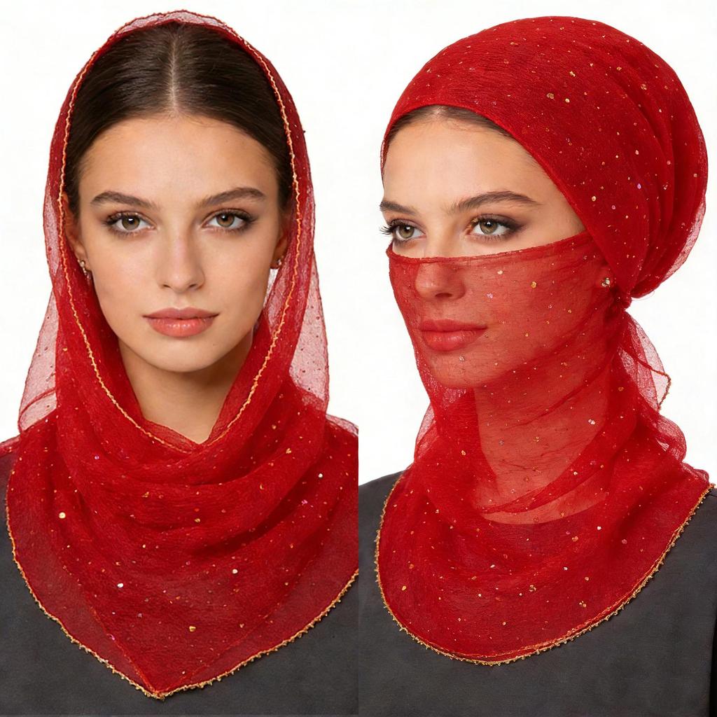 80cm Glitter Rhinestone Square Scarf, Sparkly Mesh Head Wrap for Women