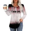 Women's Casual Top Halloween Printed Round Neck Long Sleeved Pleated T-shirt