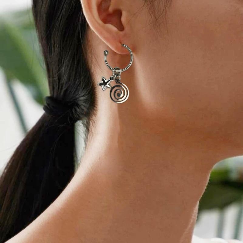 Stylish Pendant Earings for Women Tiny Cartilage Drop Huggie Earrings Allergy Free Open Hoops Ear Pendant Ornament Decor