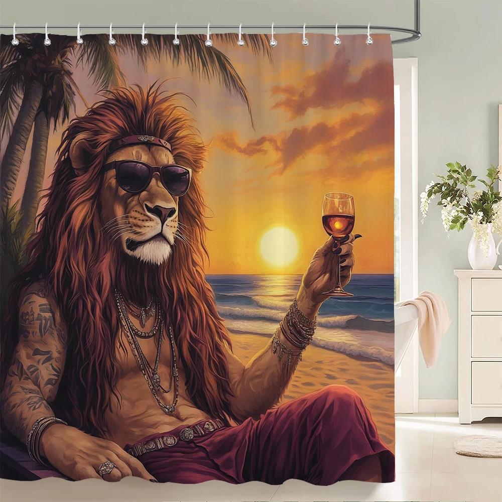 Individuality Creative Beach Animals Fabric Shower Curtain Bath Curtains For Bathroom Funny Cats And Dogs Home Decorate Curtain