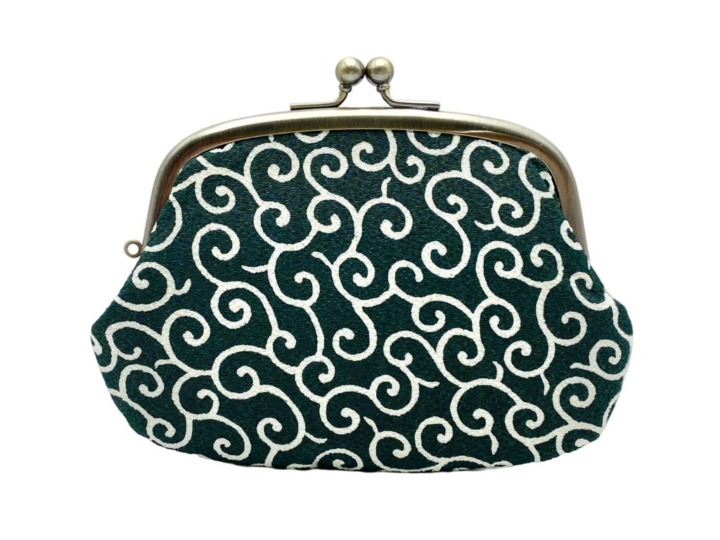 Clasp Wallet with Coin Cherry Blossom Made In Kyoto B-andyu 4.0" Parent-Child Purse, Chirimen, Design, Japan, (Arabesque Green)