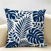 Blue Navy Tropical Silhouette Leaf Cushion Cover Durable Hypoallergenic Organic Linen Short Pillow Cover Washable