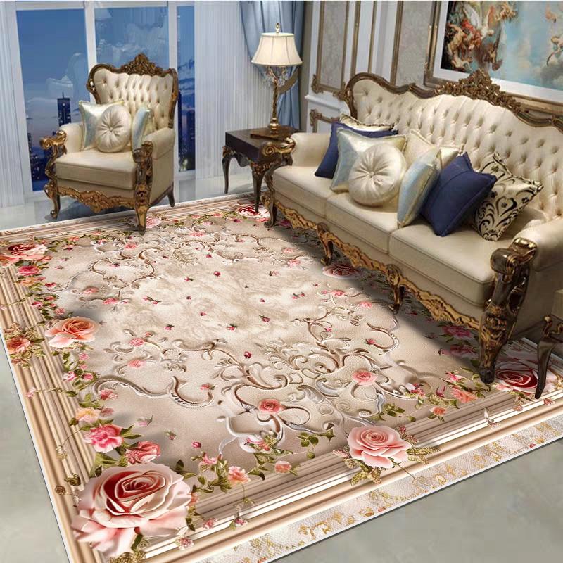 Dekorativní koberec v evropském stylu do obývacího pokoje, květinový vzor, velký rozměr, protiskluzové koberce, rohožka ke vchodovým dveřím, pratelný, přizpůsobitelný