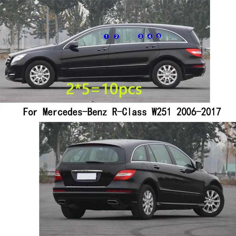Car TPU/Glossy Mirror Pillar Post Cover For Mercedes-Benz R-Class W251 2006 2007 2008-2017 Door Trim Window Molding Sticker