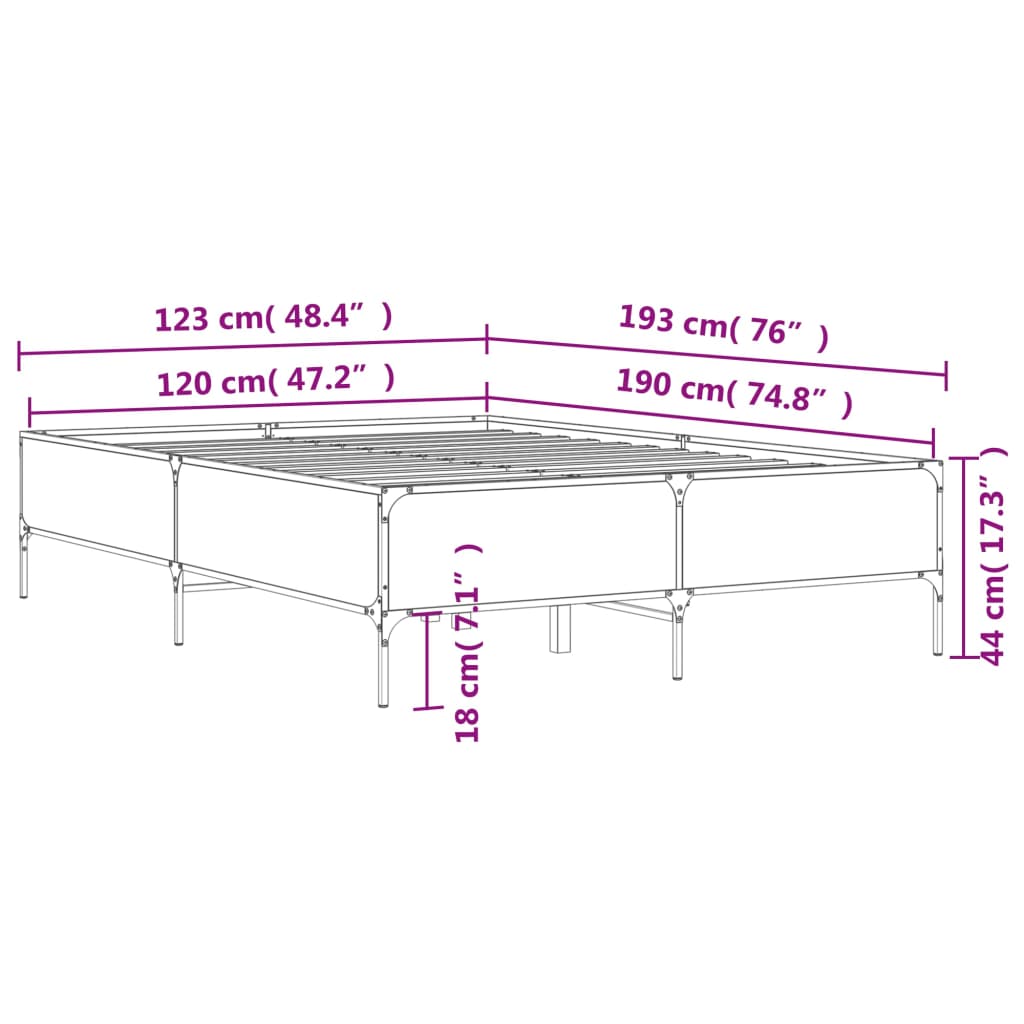 Bed Frame in Grey Sonoma 120 x 190 cm Made of Engineered Wood and Metal
