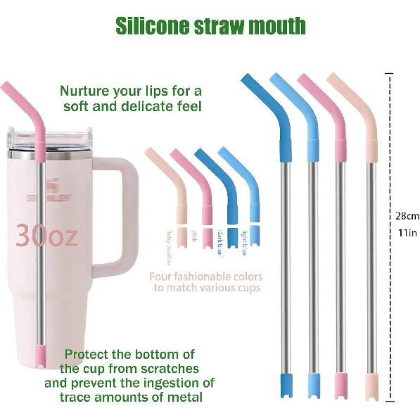 Pure Titanium Reusable Straws with Silicone Tips,Travel Case & Cleaning Brush,BPA Free & Eco Friendly,Dishwasher Safe,Fits 20-30oz Tumblers (Titanium