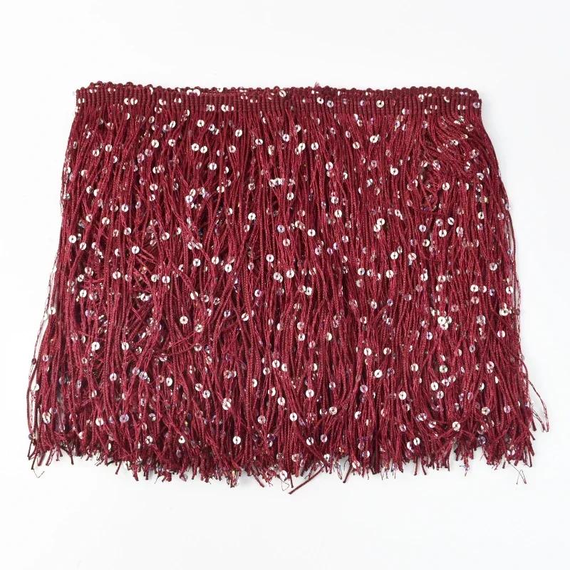 3/5/10M 20cm Sequin Fringe Tassel DIY Clothing Sewing Acessories Latin Dress Lace Trim Fabric Performance Garment Laces Trimming