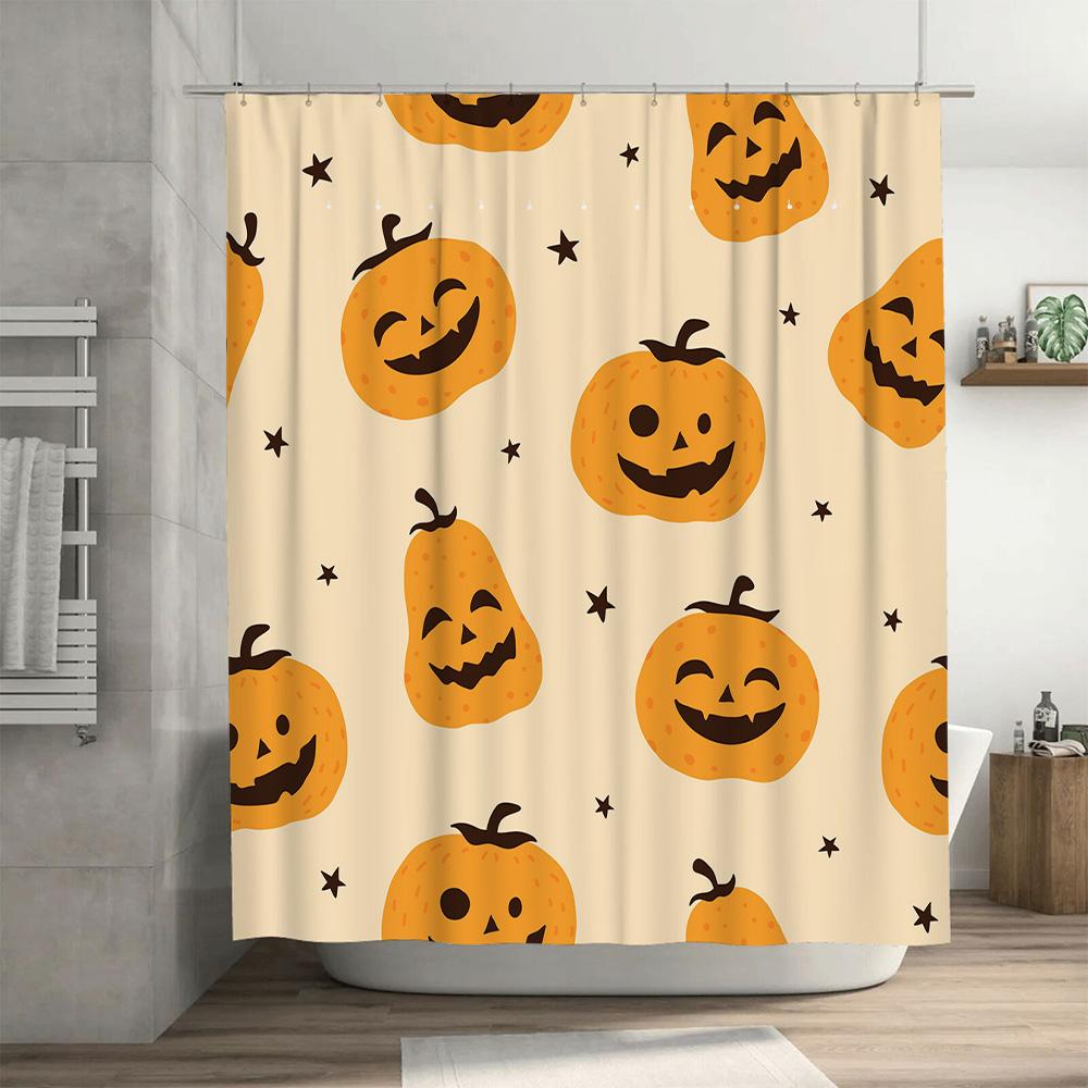 Halloween Decorative Shower Curtain Orange Pumpkin Halloween Shower Curtain Waterproof Washable Fabric Home Decoration Bathroom