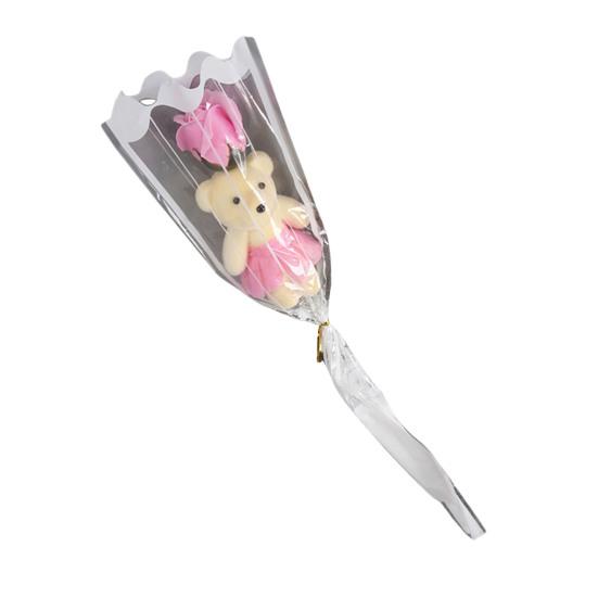 Valentine's Rose Flower Bouquet with Bear Single Soap Flower with Plush Bear Artificial Rose Bouquet Gifts for Weddings Anniversaries
