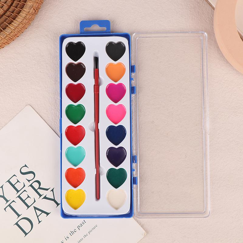 16 Farben Valentinstag Aquarellfarben Set Kunst Malpalette Kit Einzigartiges Herzdesign Basteln Malsets für Anfänger
