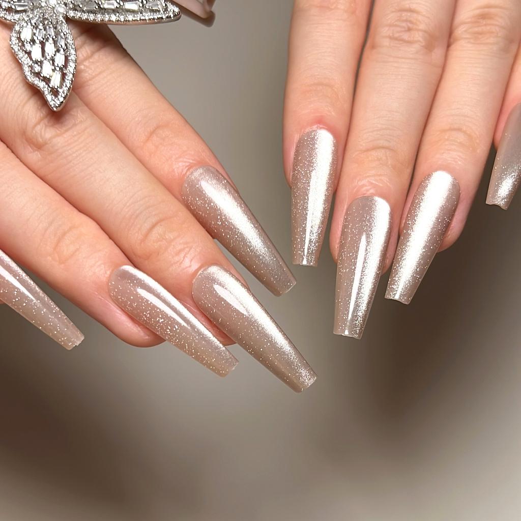 24pcs/set Press On Nail Full Cover Long Opal Nail Stickers Ballet Fake Nails Wear Manicure