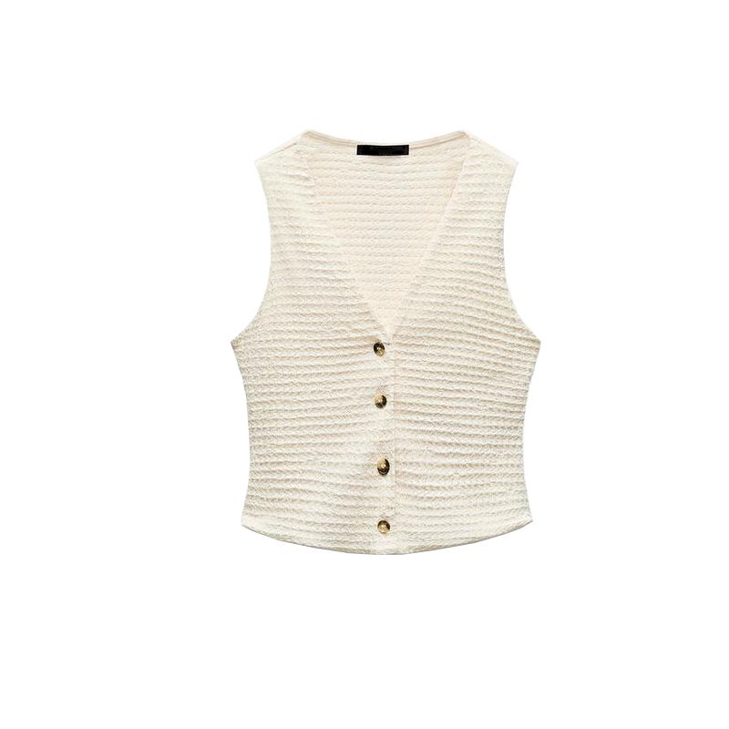 Spring Texture Sleeveless Cardigan Vest Tops 5039277 Straight Loose Casual Trousers 5039278