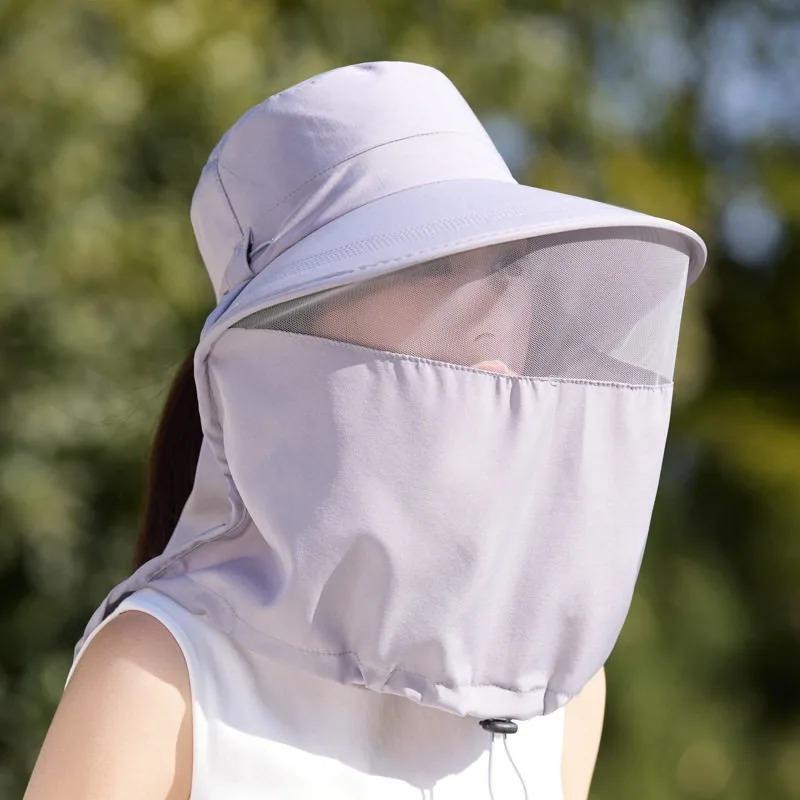 Integrated Sunshade Hat Summer Face Mask Neck Cover UV Protection Wide Brim Fisherman Cap Adjustable Breathable Travel Sun Hat