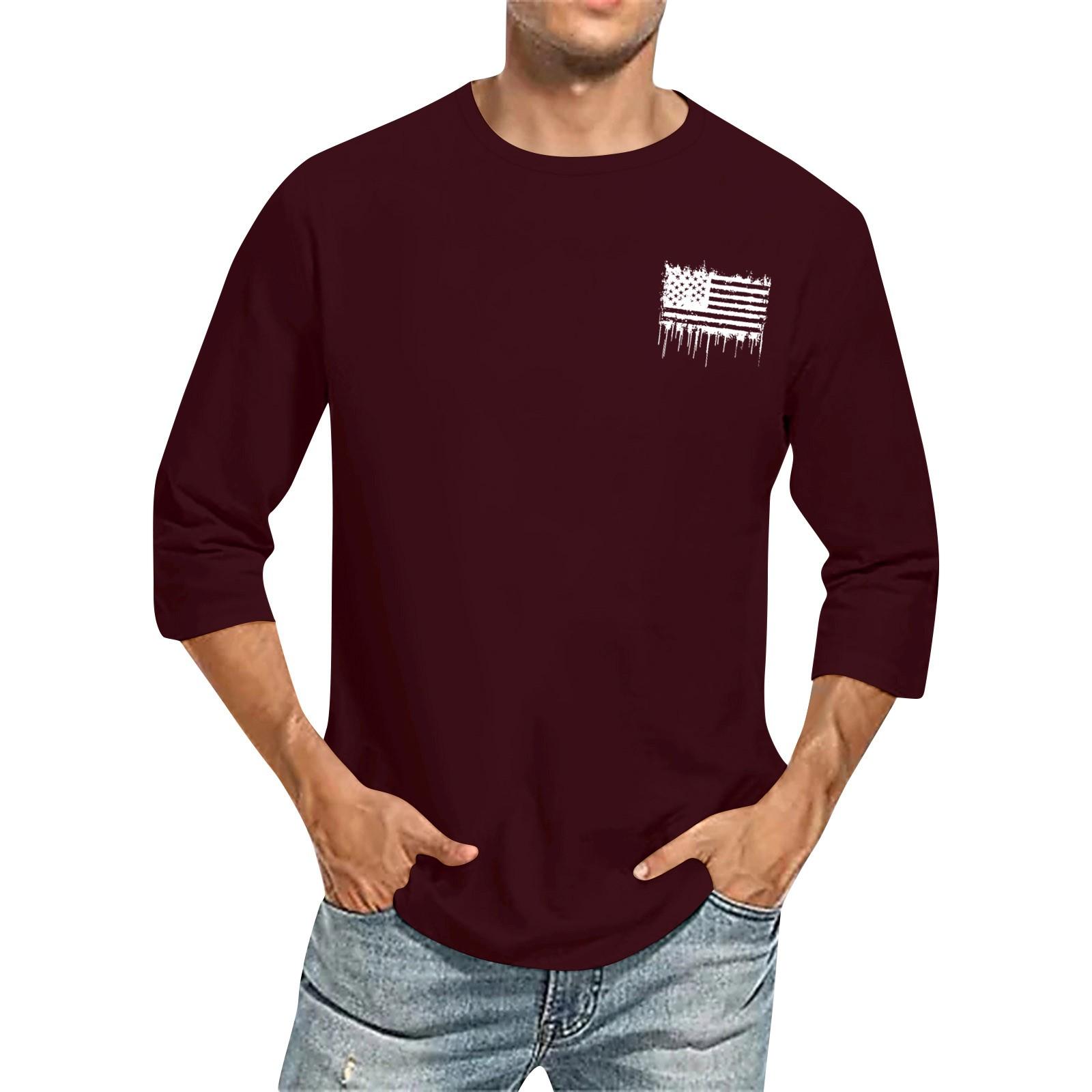 

Мужская повседневная и модная футболка с принтованным воротником и рукавами три четверти XXXL винный