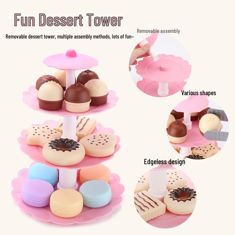 Kids' Dessert Tower Playset: Pretend Cake, Cookie, and Donut Toy Collection