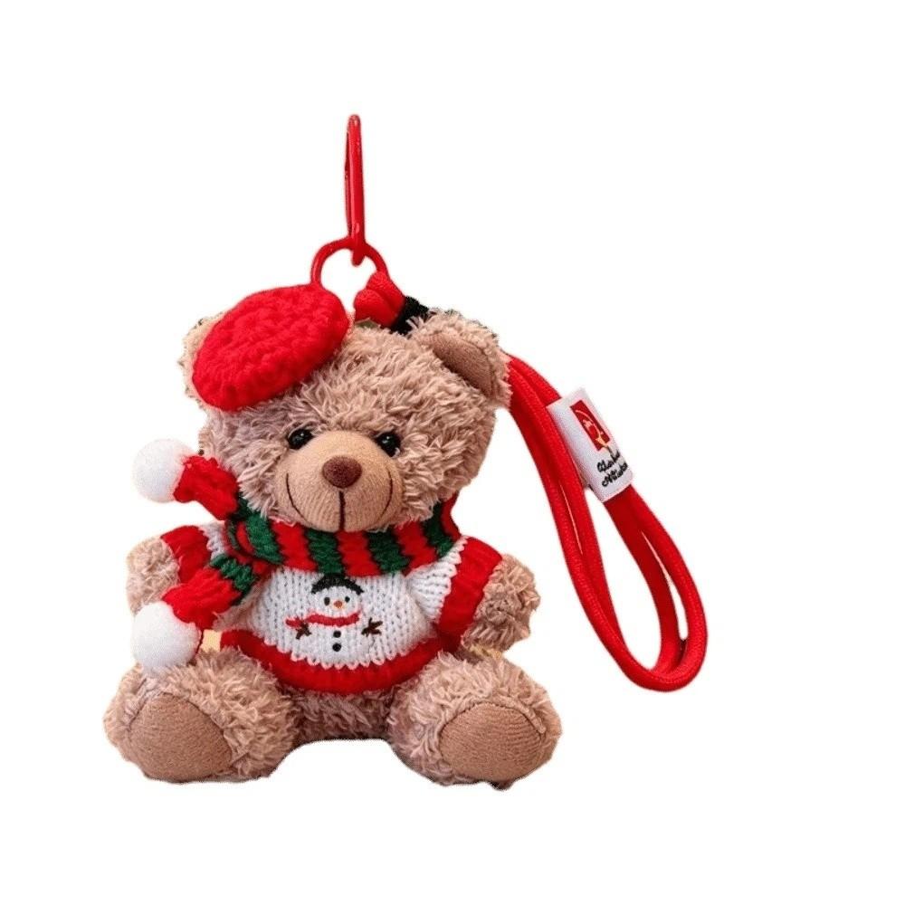 Red Beret Plush Bear Keychain Soft Plush Xmas Tree Bauble Cartoon Bag Charm  Festival Gathering